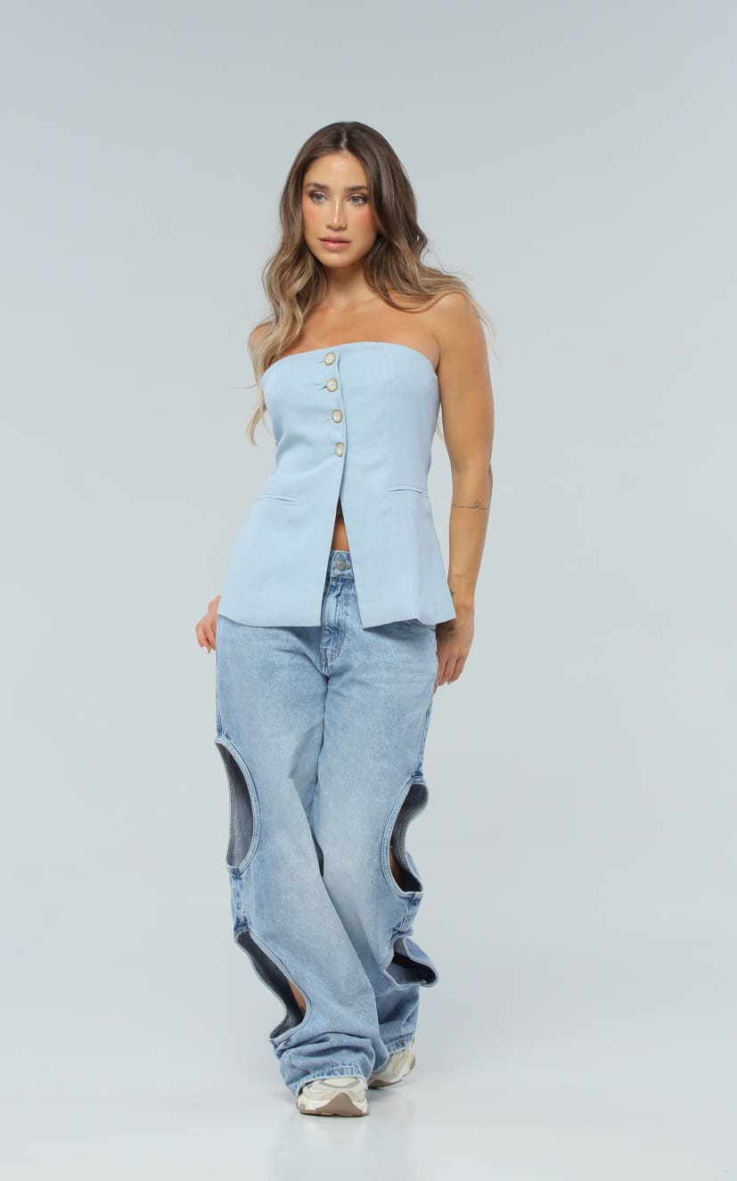 Blusa Azul Straple Botones