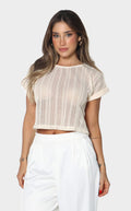 Blusa Beige Manga Rodada