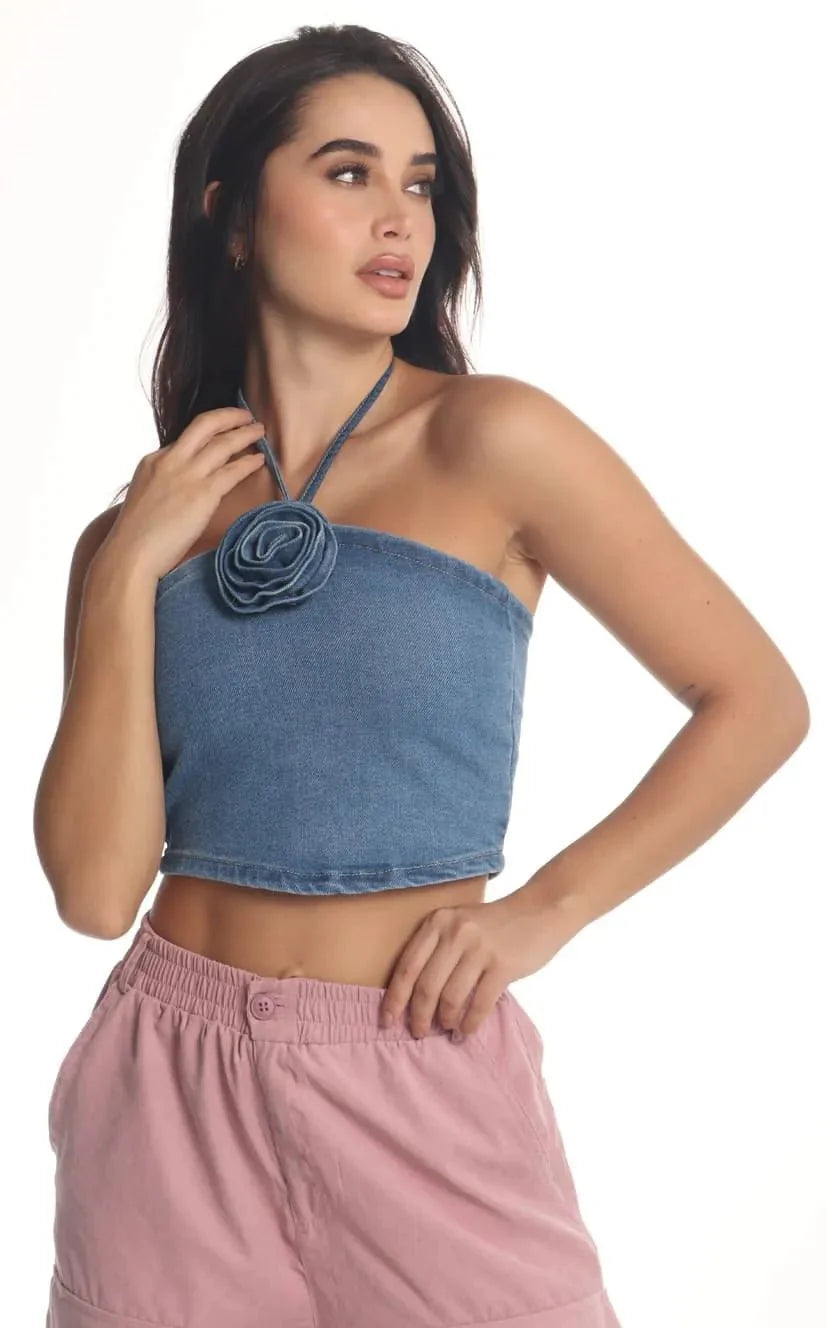Blusa Denim Flor - Navissi Clothing ♡