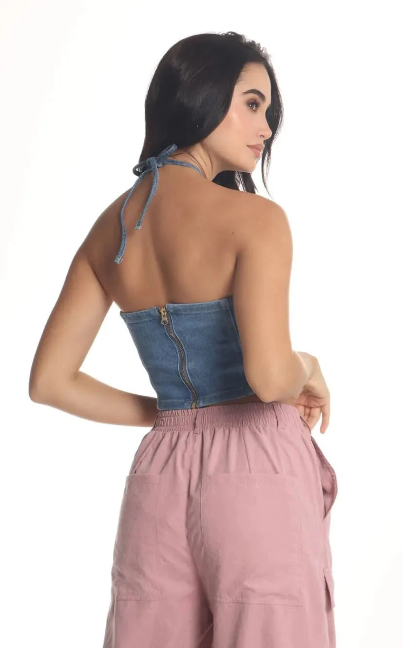Blusa Denim Flor - Navissi Clothing ♡