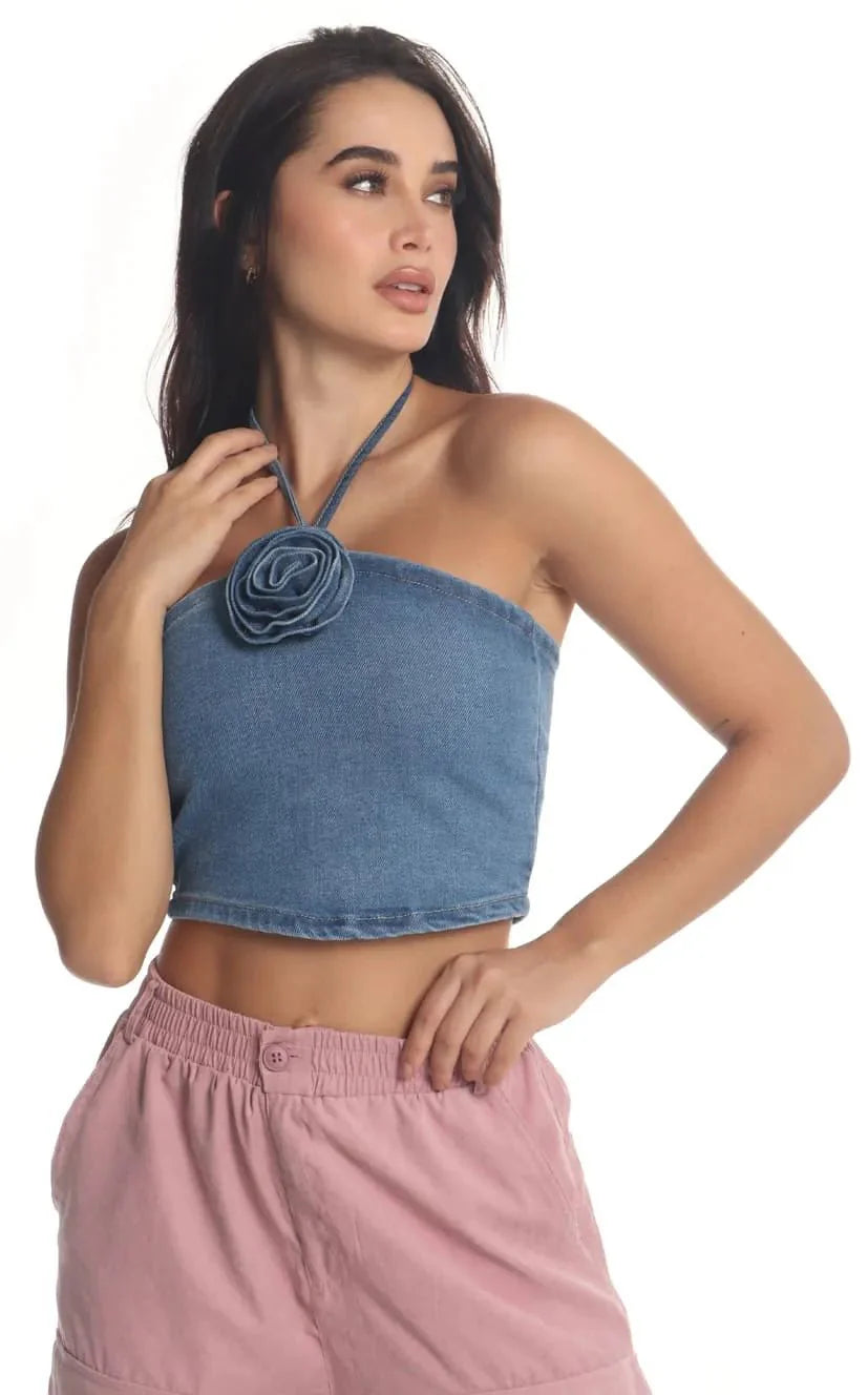 Blusa Denim Flor - Navissi Clothing ♡