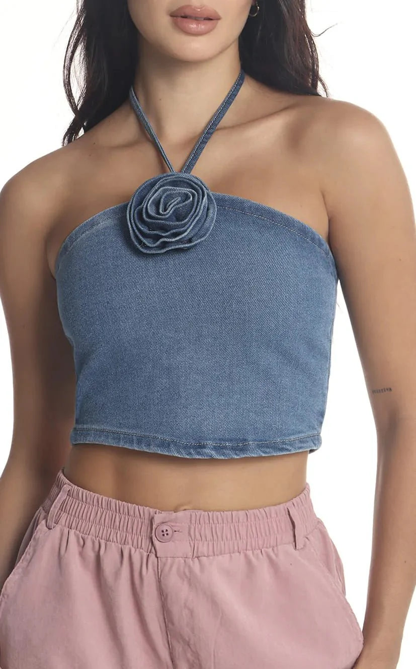 Blusa Denim Flor - Navissi Clothing ♡