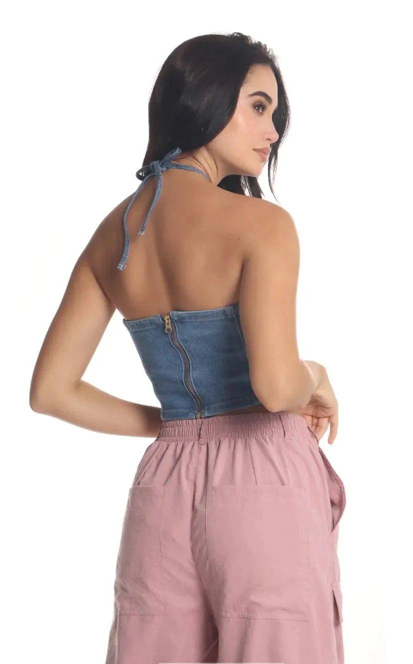 Blusa Denim Flor - Navissi Clothing ♡