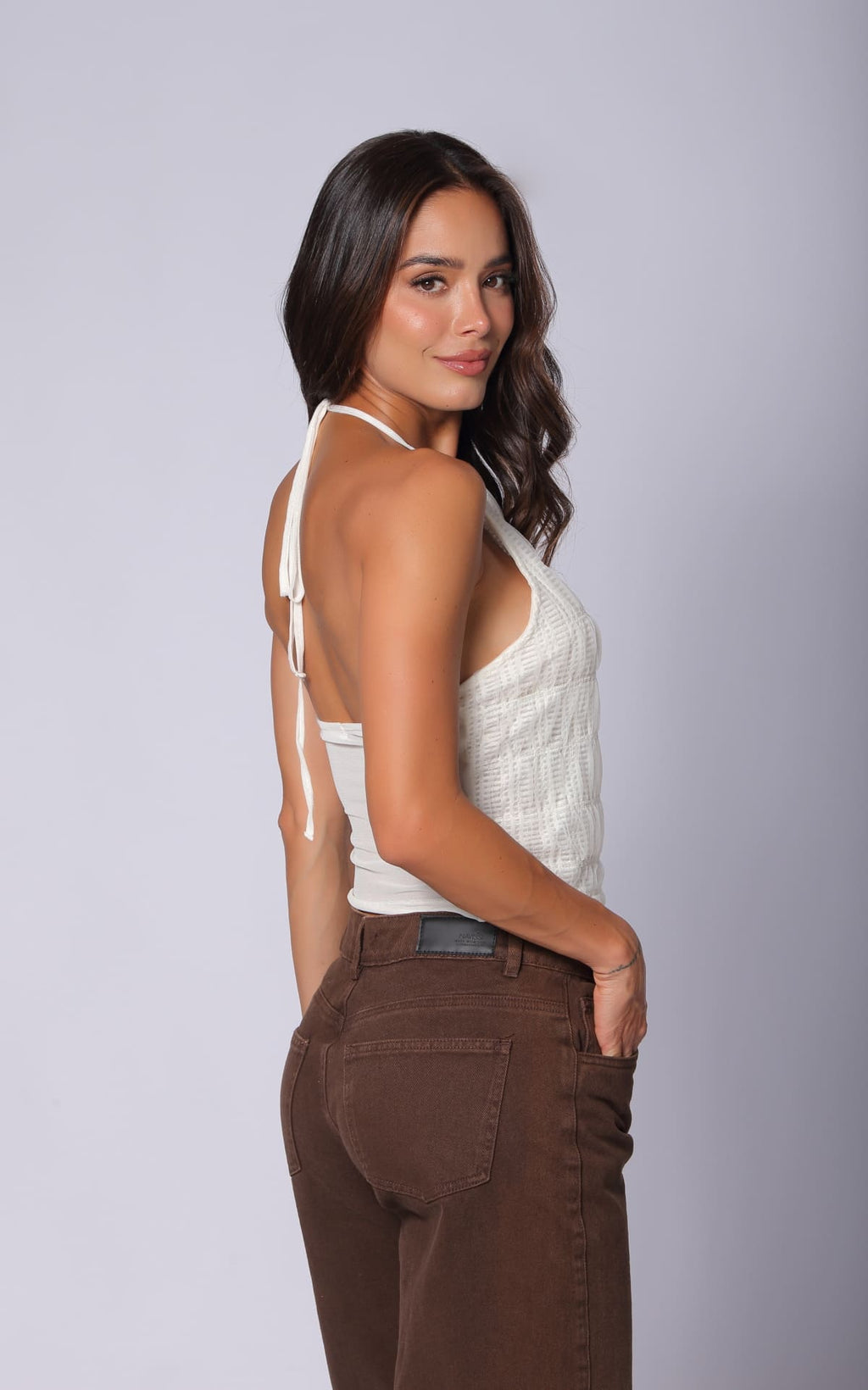 Ivory Halter-Neck Gathered Blouse