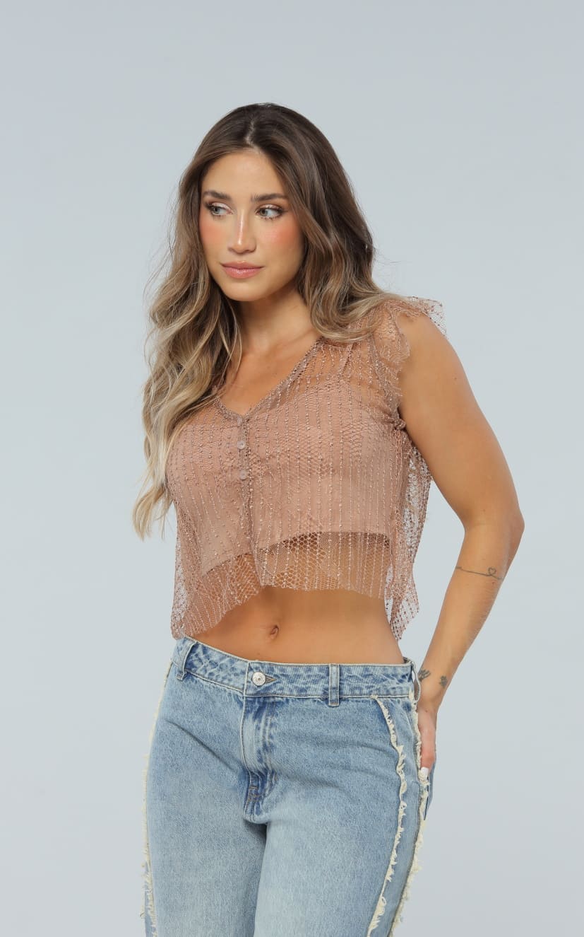 Blusa Taupe Transparencia