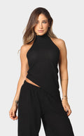 Blusa Negra Ruedo Asimétrico