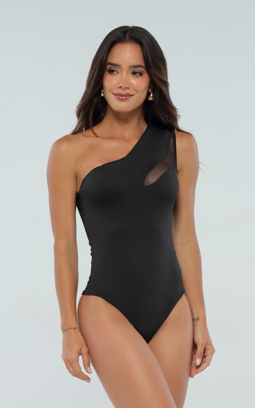 Body Negro Asimétrico Drapeado