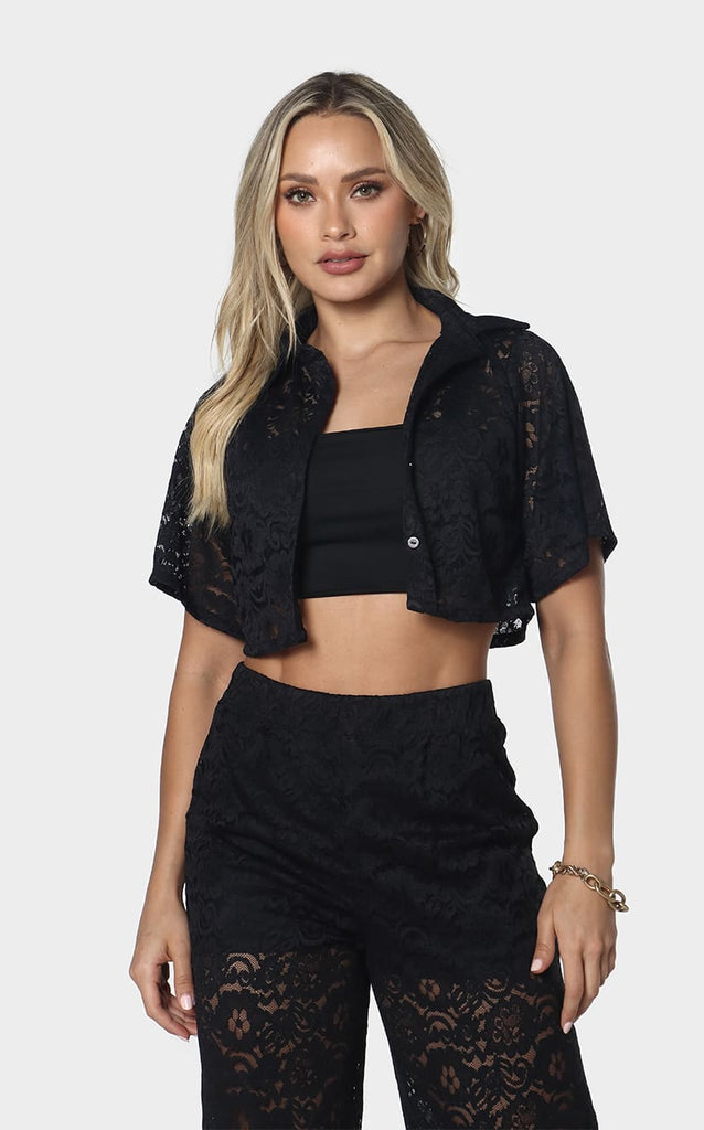 Camisa Negra Cropped Blonda - Navissi