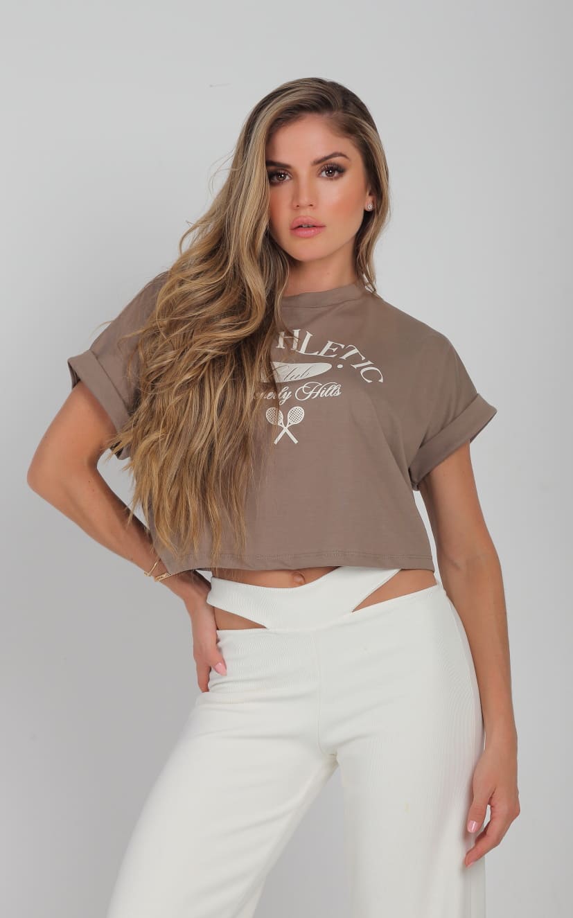 Taupe Rolled-Sleeve T-Shirt