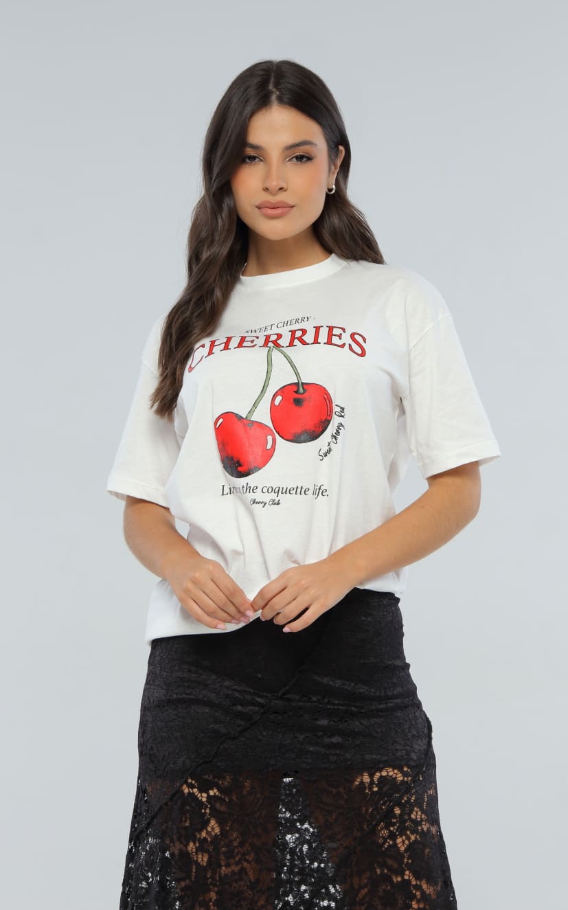 Camiseta Marfil Oversize Cherries
