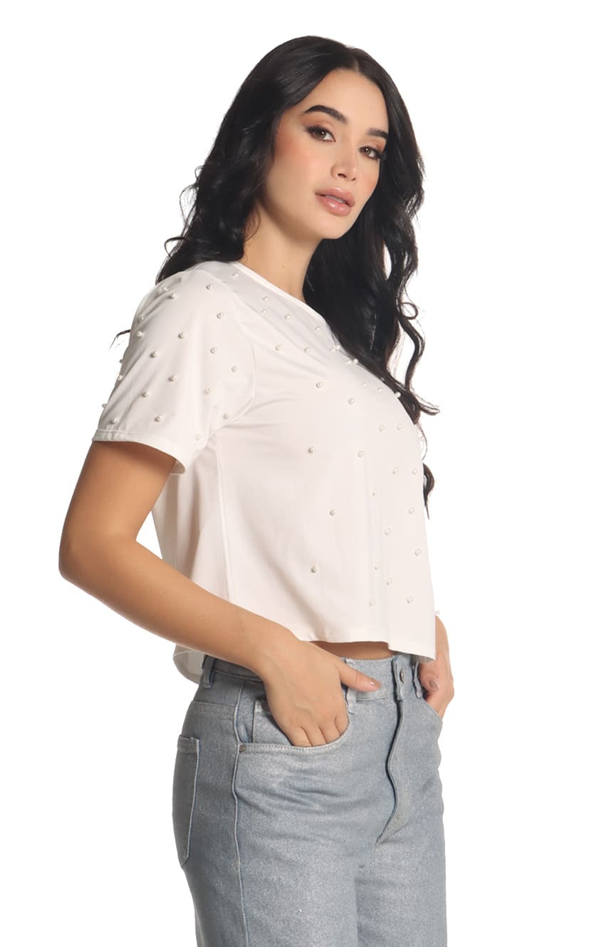 Camiseta Cropped Con Apliques - Navissi Clothing ♡