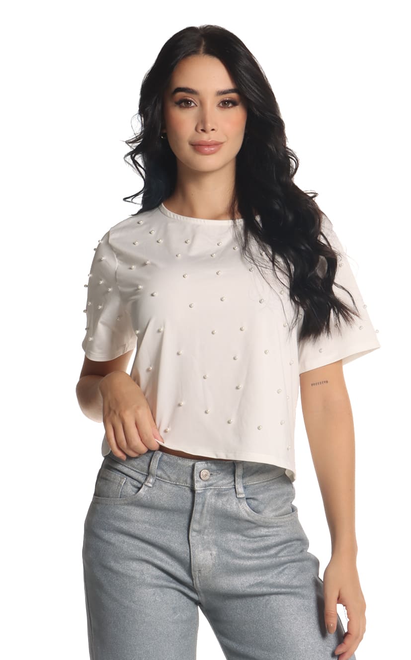 Camiseta Cropped Con Apliques - Navissi Clothing ♡