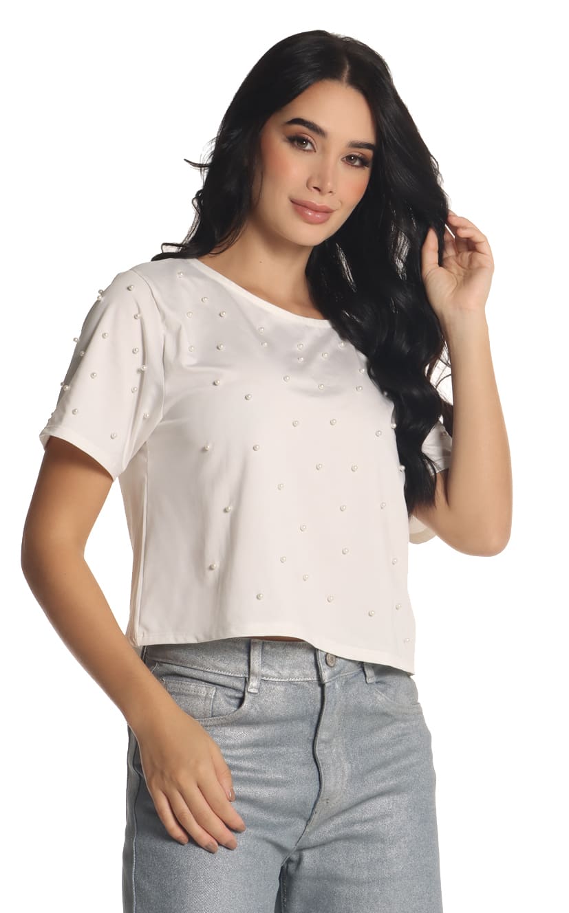 Camiseta Cropped Con Apliques - Navissi Clothing ♡