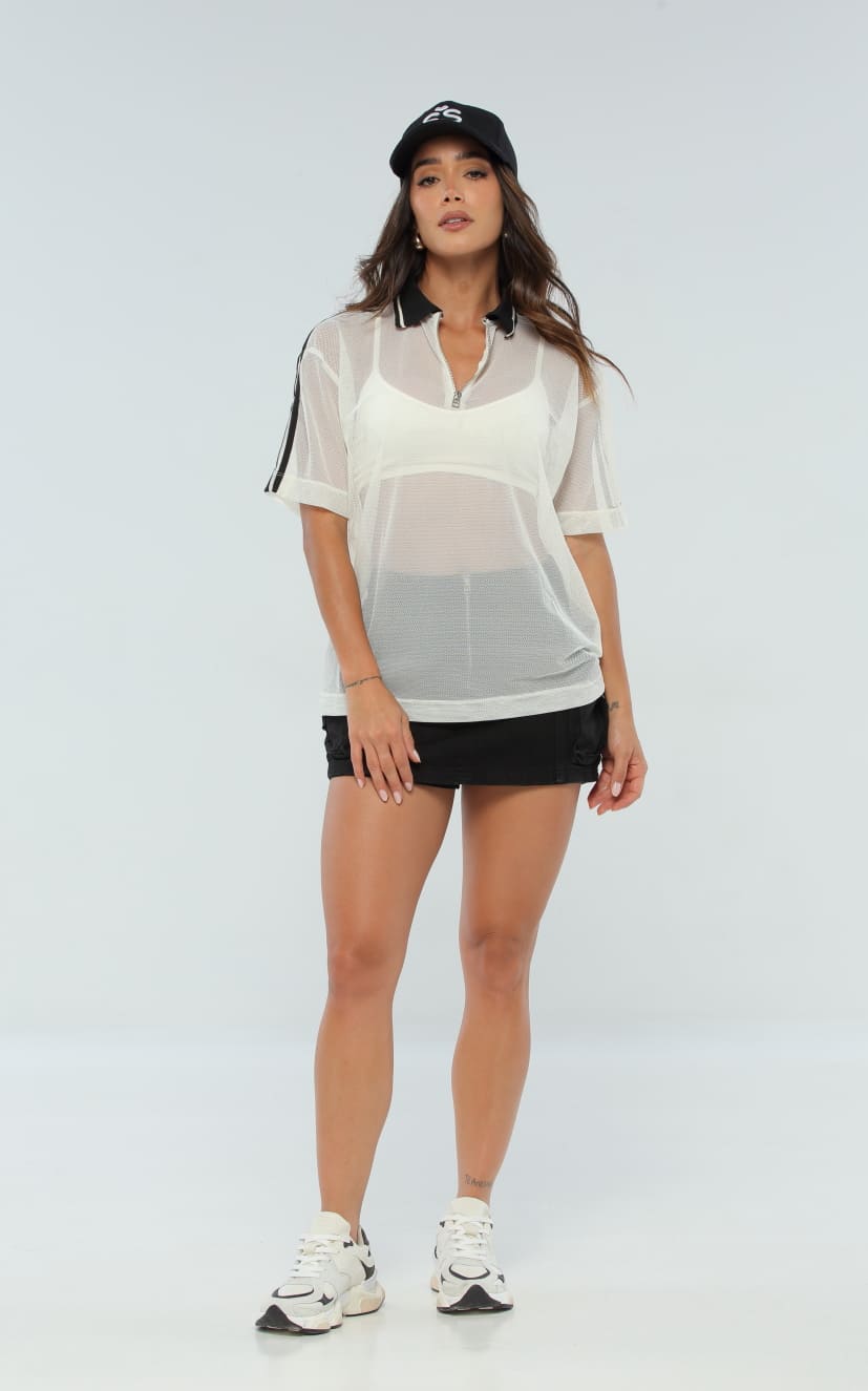 Camiseta Marfil Tipo Polo En Malla