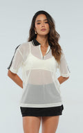 Camiseta Marfil Tipo Polo En Malla