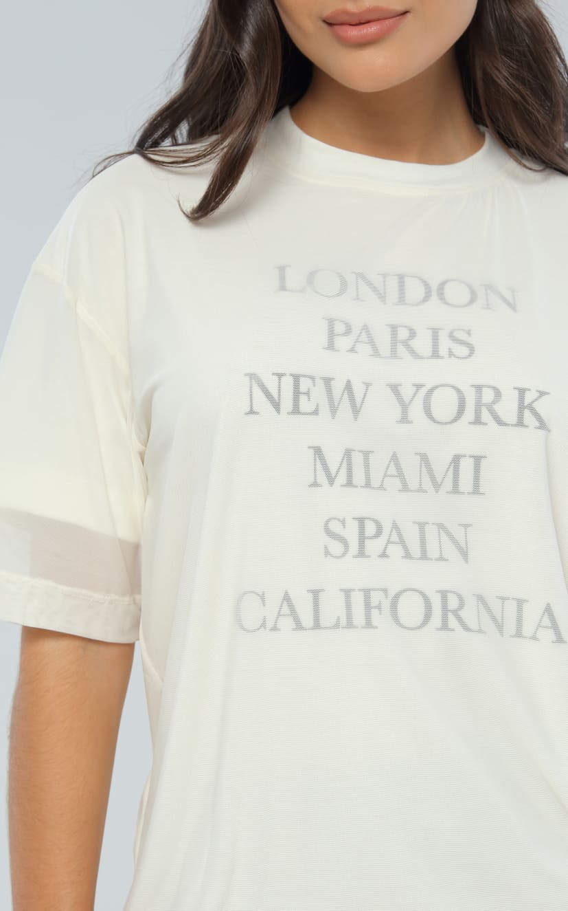 Camiseta Marfil Con Malla