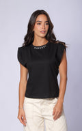 Black Rolled-Sleeve Sleeveless T-Shirt by Navissi