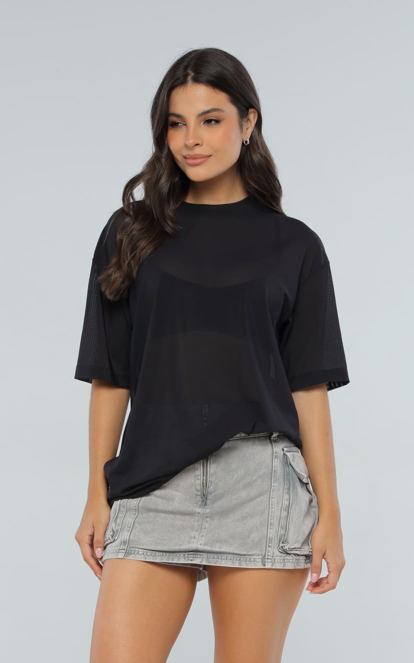 Camiseta Negra Oversize Malla