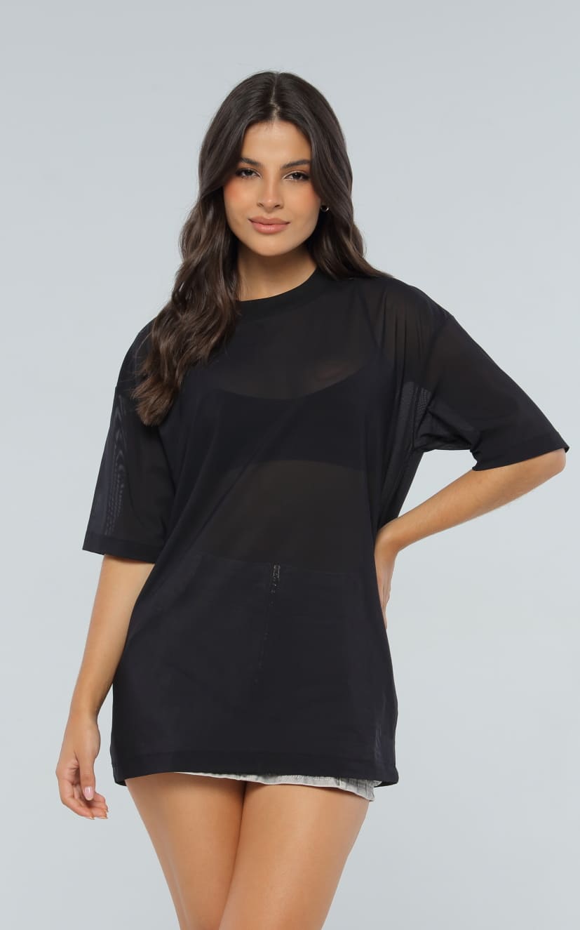 Camiseta Negra Oversize Malla