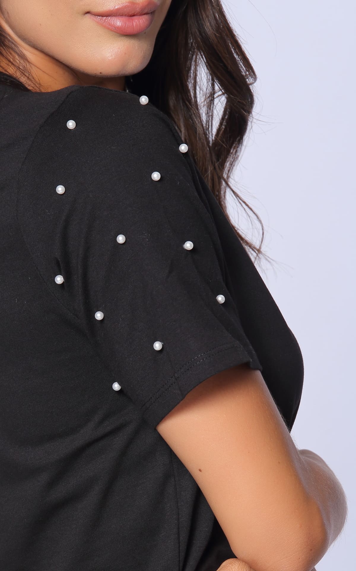 Black Pearl-Detail Regular-Fit T-Shirt by Navissi