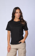 Black Pearl-Detail Regular-Fit T-Shirt by Navissi
