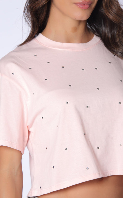 Pink Oversized Cropped T-Shirt by Navissi