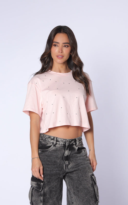 Pink Oversized Cropped T-Shirt by Navissi
