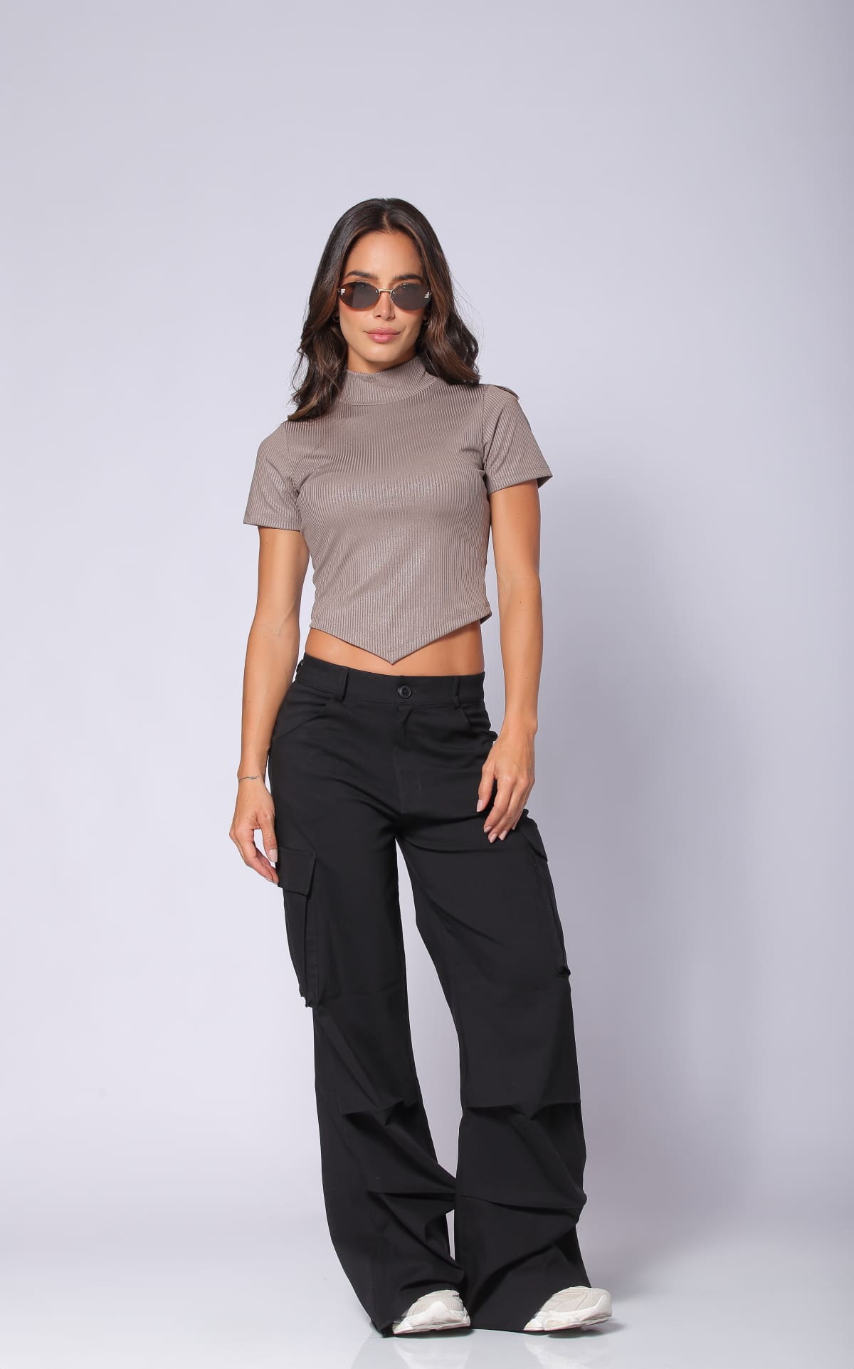 Taupe High-Neck T-Shirt