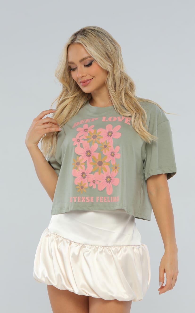 Camiseta Verde Crop Oversize