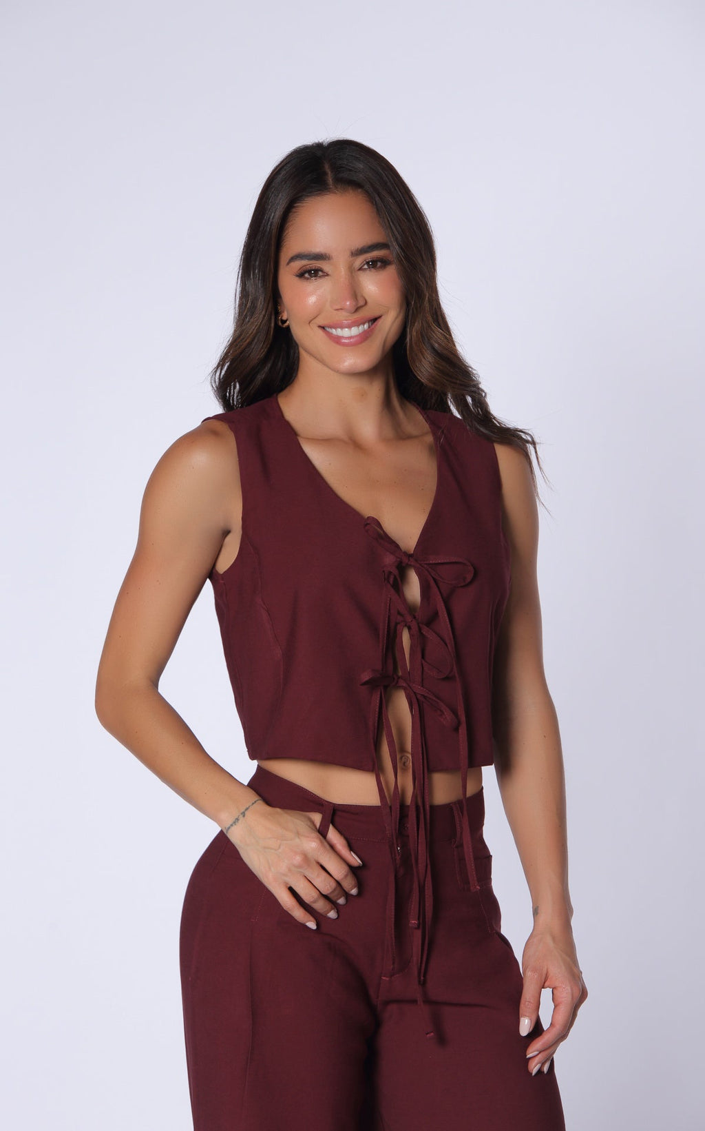 Wine Bow-Detail Vest