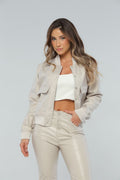 Chaqueta Crema Tipo Cuero