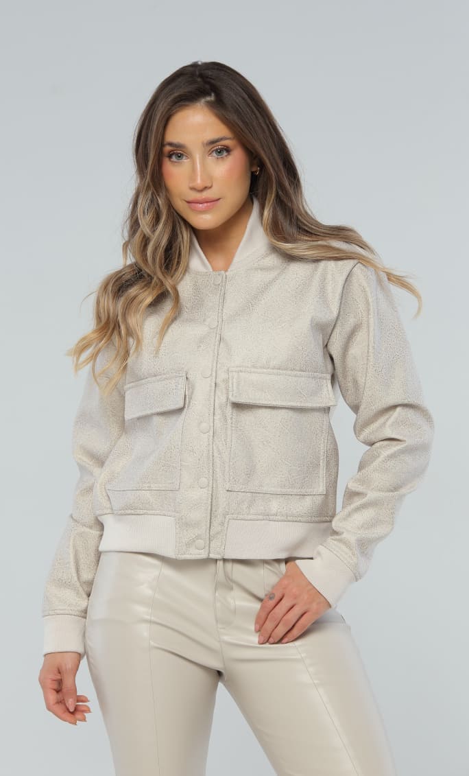 Chaqueta Crema Tipo Cuero