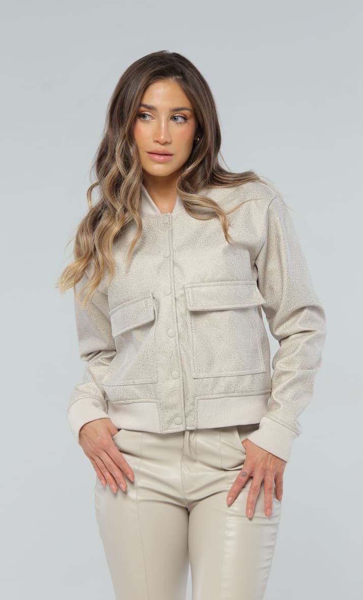 Chaqueta Crema Tipo Cuero