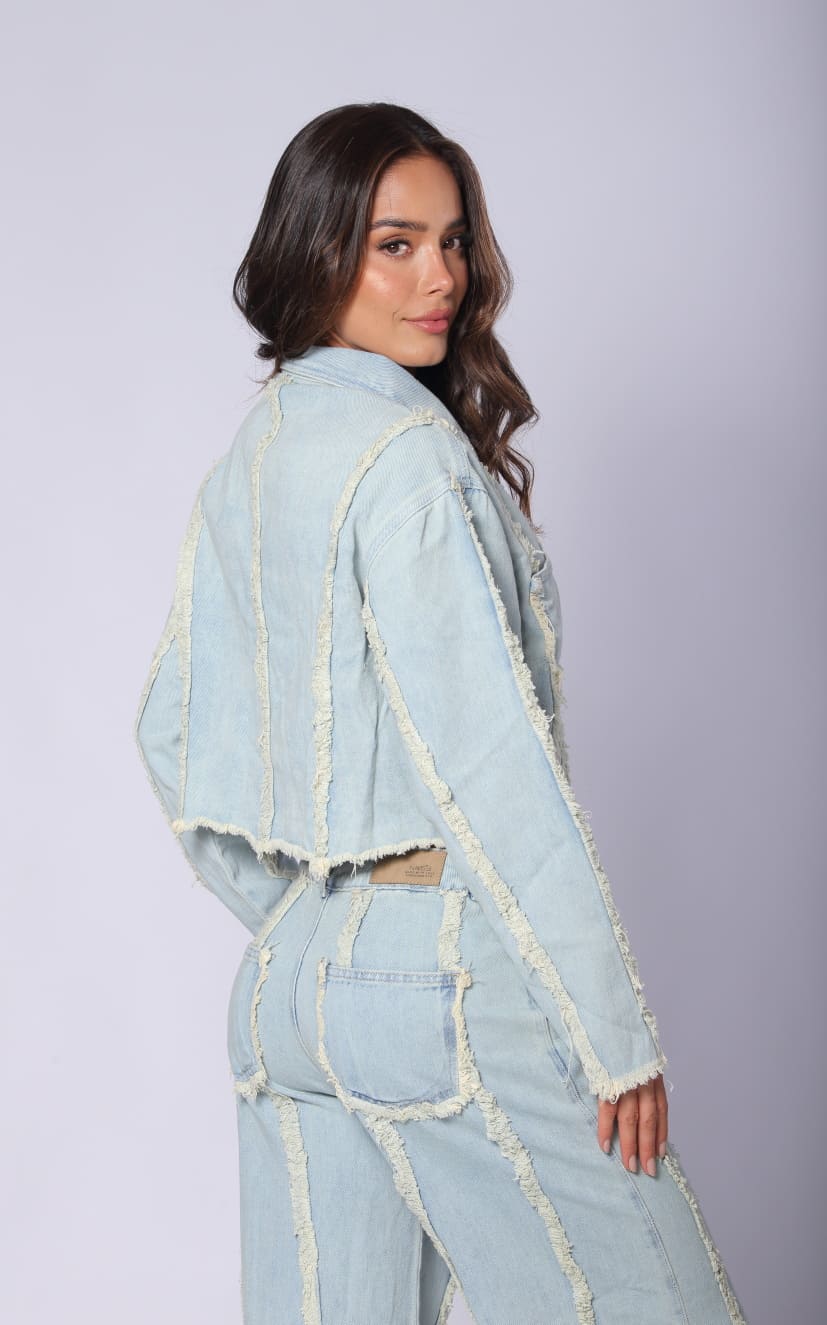 Blue Denim Seamed Jacket by Navissi