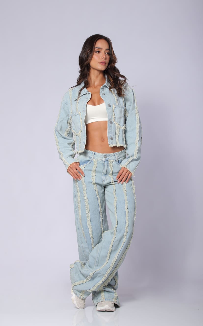 Blue Denim Seamed Jacket by Navissi