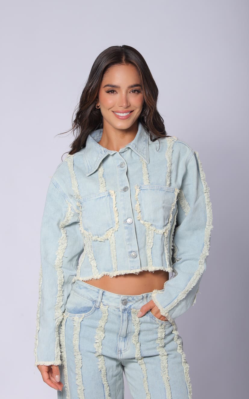 Blue Denim Seamed Jacket by Navissi