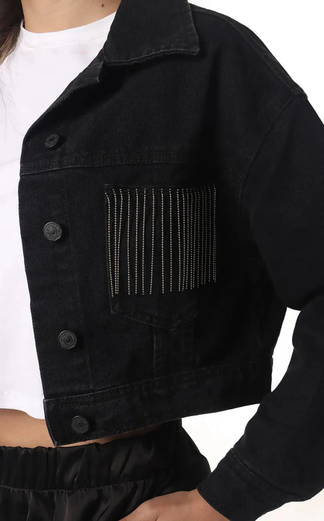 Chaqueta Negra Denim Apliques - Navissi Clothing ♡