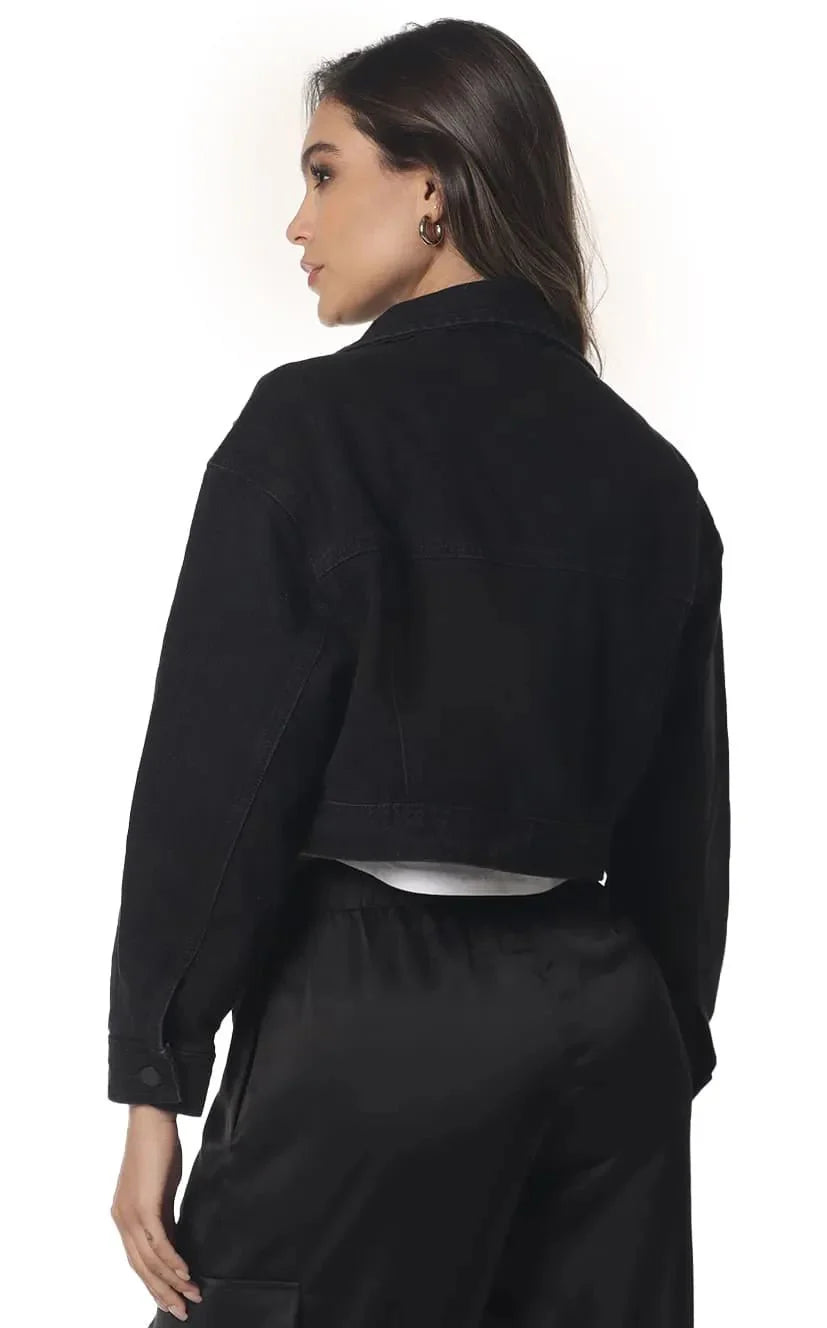 Chaqueta Negra Denim Apliques - Navissi Clothing ♡