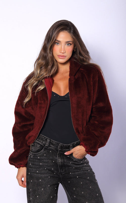 Burgundy Brushed Jacket by Navissi