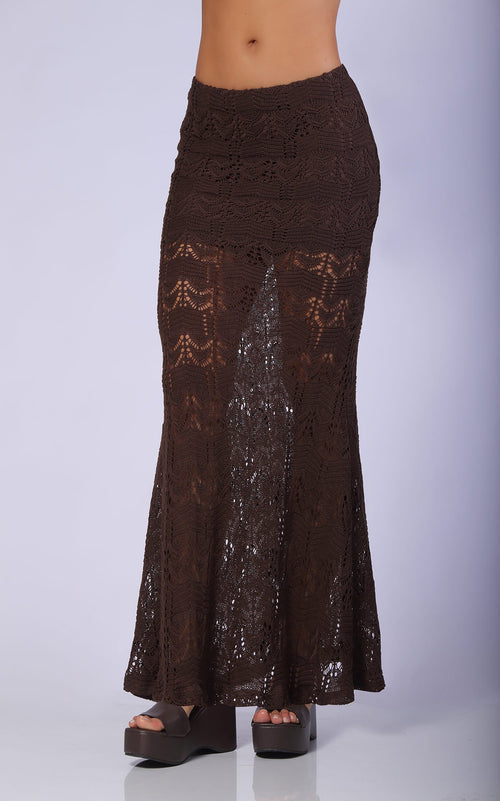Brown Knit Maxi Skirt by Navissi