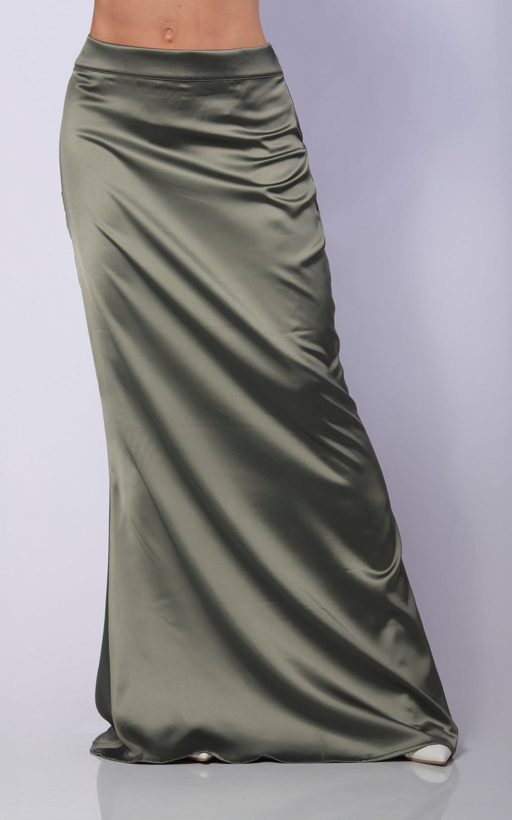 Green Satin Stretch Skirt by Navissi