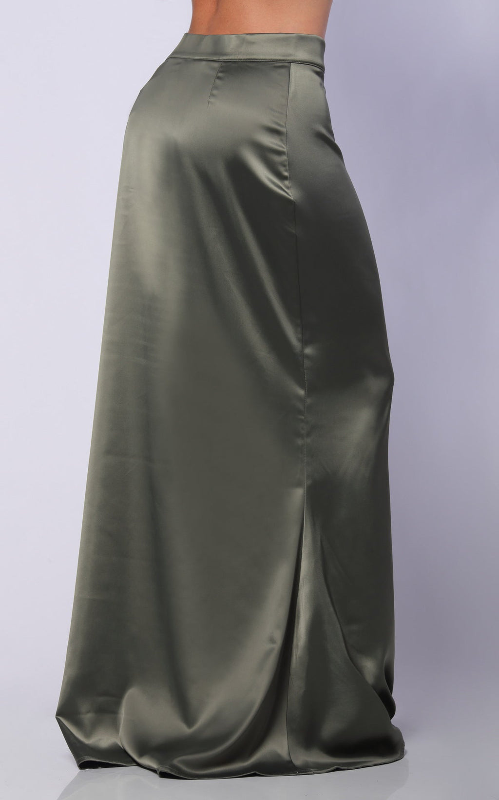 Green Satin Stretch Skirt by Navissi