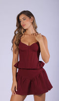 Wine Ruffle-Detail Skirt by Navissi