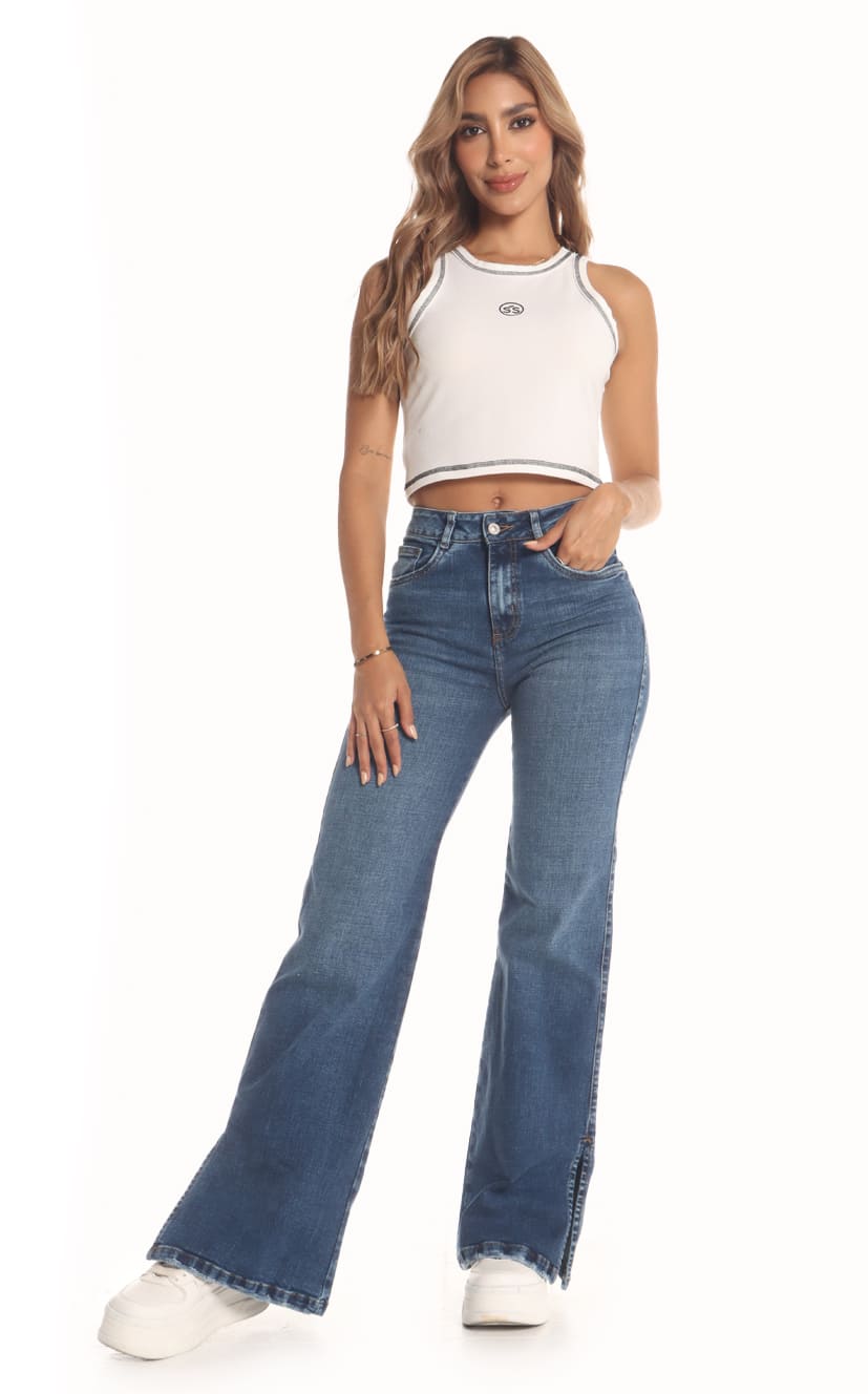 Jean Azul Flare Abertura En Bota - Navissi Clothing ♡