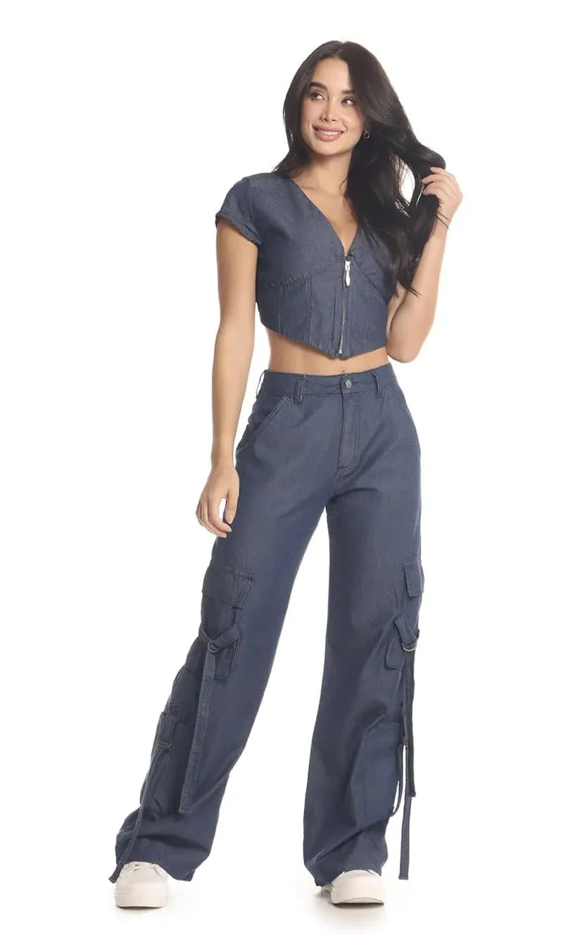 Jean Azul Oscuro Cargo - Navissi Clothing ♡