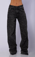 Jean Negro Straight Apliques
