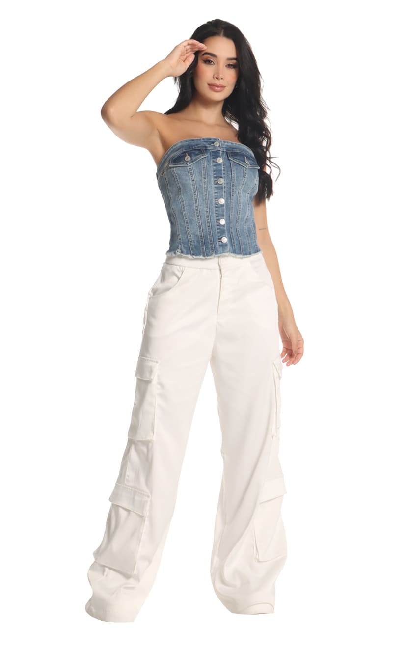 Pantalón Marfil Cargo Bota Recta - Navissi Clothing ♡