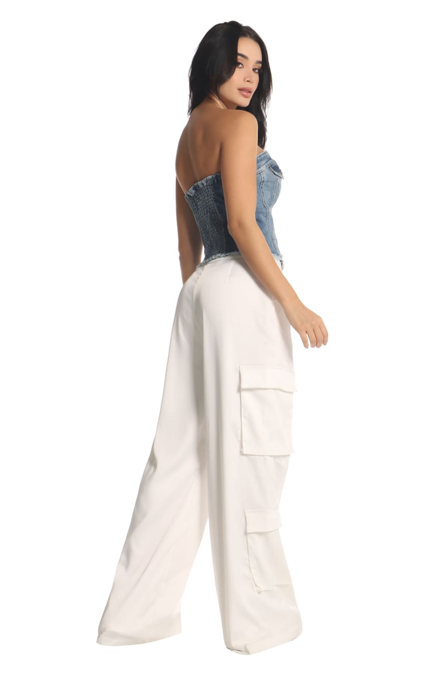 Pantalón Marfil Cargo Bota Recta - Navissi Clothing ♡