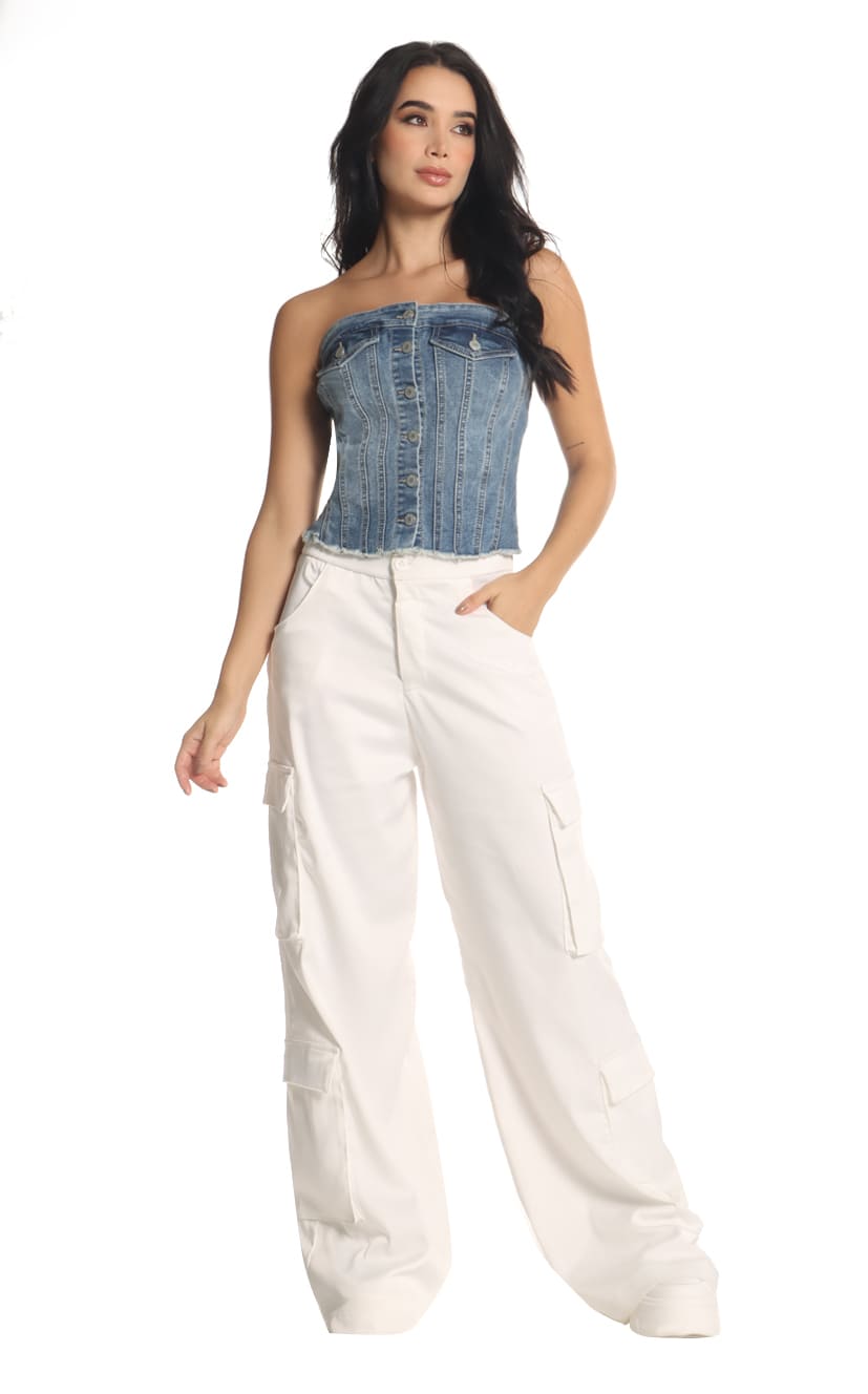 Pantalón Marfil Cargo Bota Recta - Navissi Clothing ♡