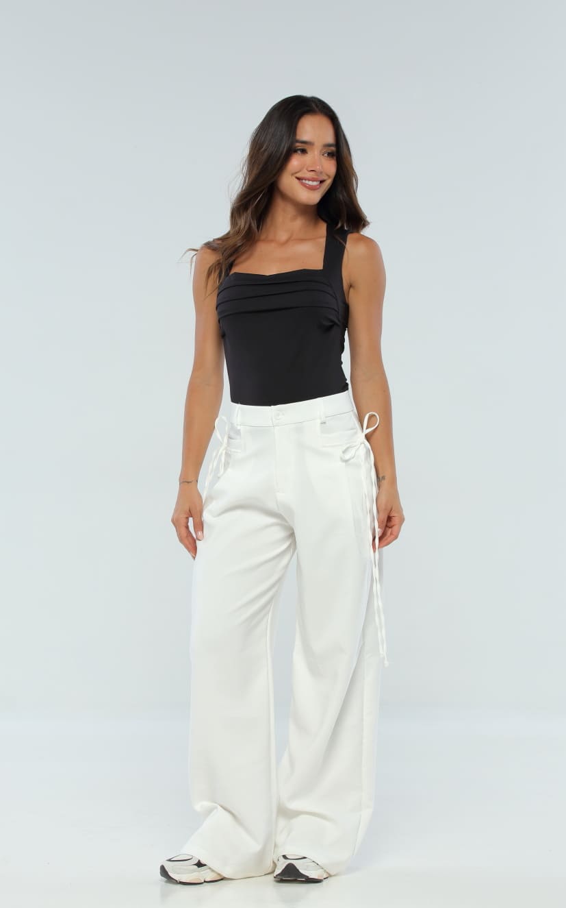 Pantalón Marfil Con Tiras